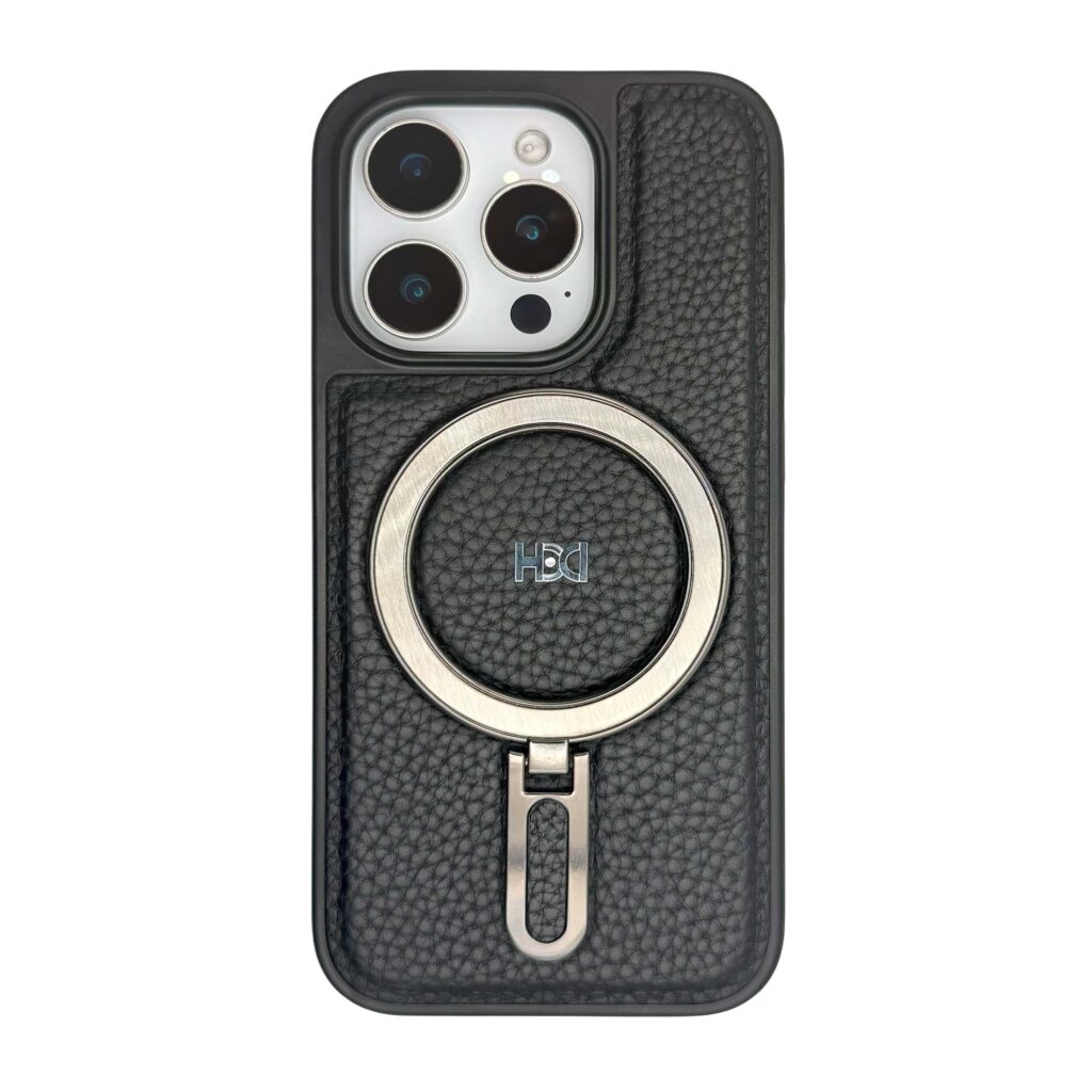 Чехол Heci для iPhone 15 Pro, чёрная кожа