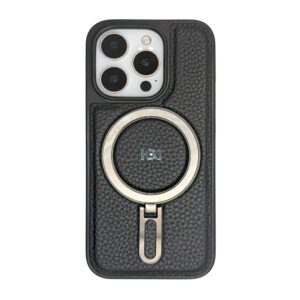 Чехол Heci для iPhone 15 Pro, чёрная кожа