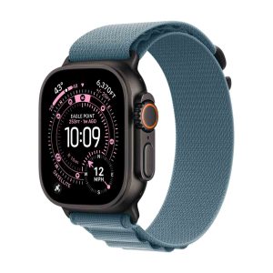 Apple Watch Ultra 3, ремешок Alpine Loop, Чёрный Титан, Светло-голубой