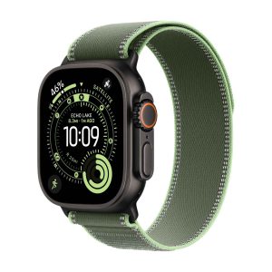 Apple Watch Ultra 3, ремешок Trail Loop, Чёрный Титан, Зелёный/Неон