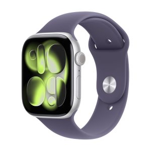 Apple Watch Series 11, GPS, алюминиевый корпус цвета Серебро, спортивный ремешок цвета Фиолетовый туман, 46 мм