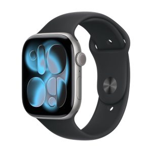 Apple Watch Series 11, GPS, алюминиевый корпус цвета Серый Космос, спортивный ремешок чёрного цвета, 46 мм