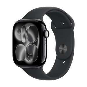 Apple Watch Series 11, GPS, алюминиевый корпус цвета Чёрный Глянец, спортивный ремешок чёрного цвета, 46 мм