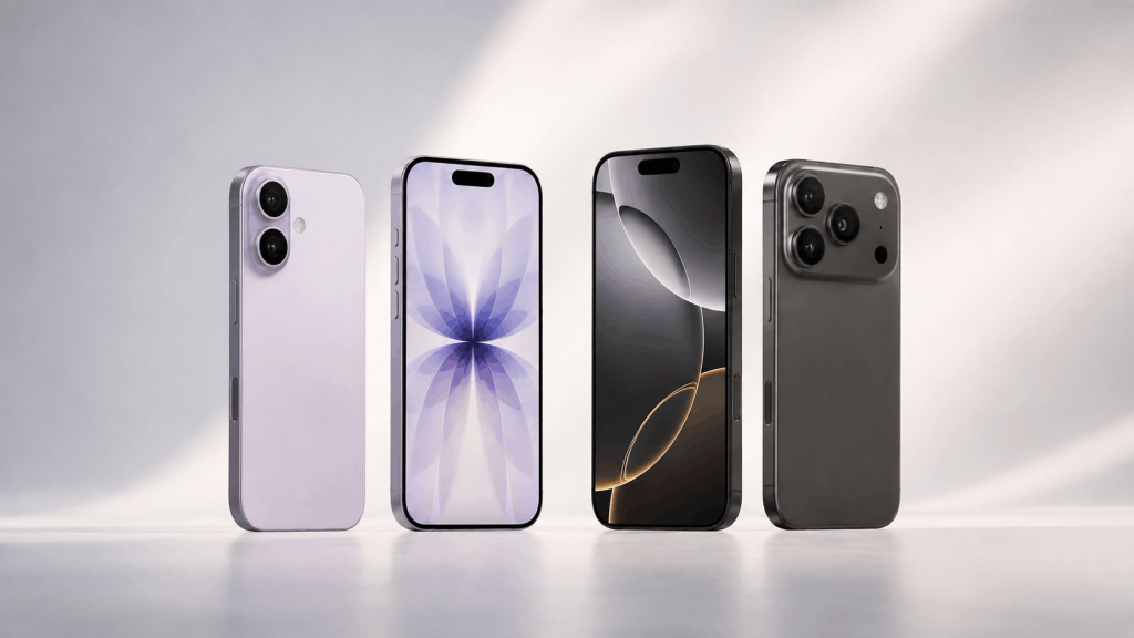 iPhone 17 и iPhone 17 Pro спереди и сзади