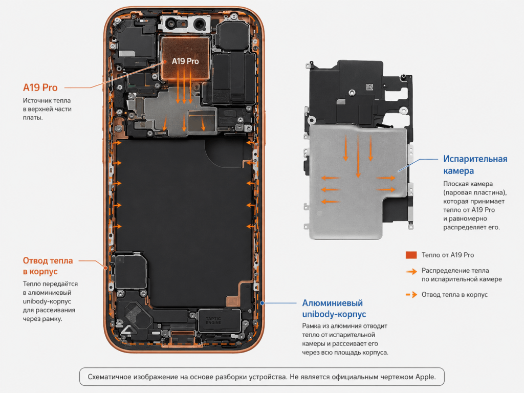 схема охлаждения A19 Pro в iPhone 17 Pro