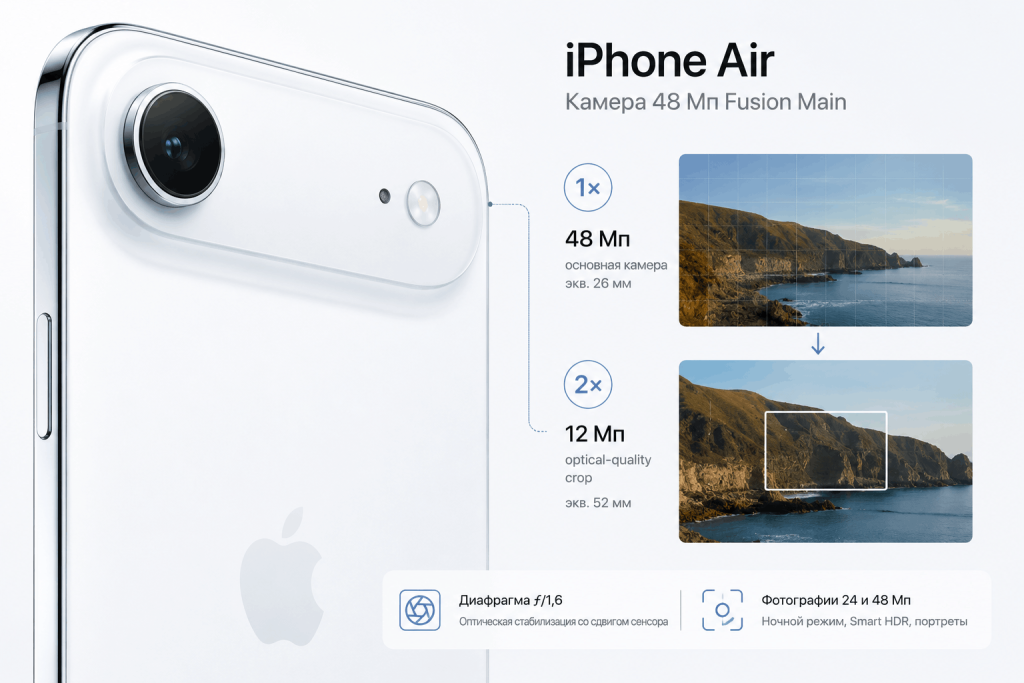 камера iPhone Air 48 Мп и приближение 2x