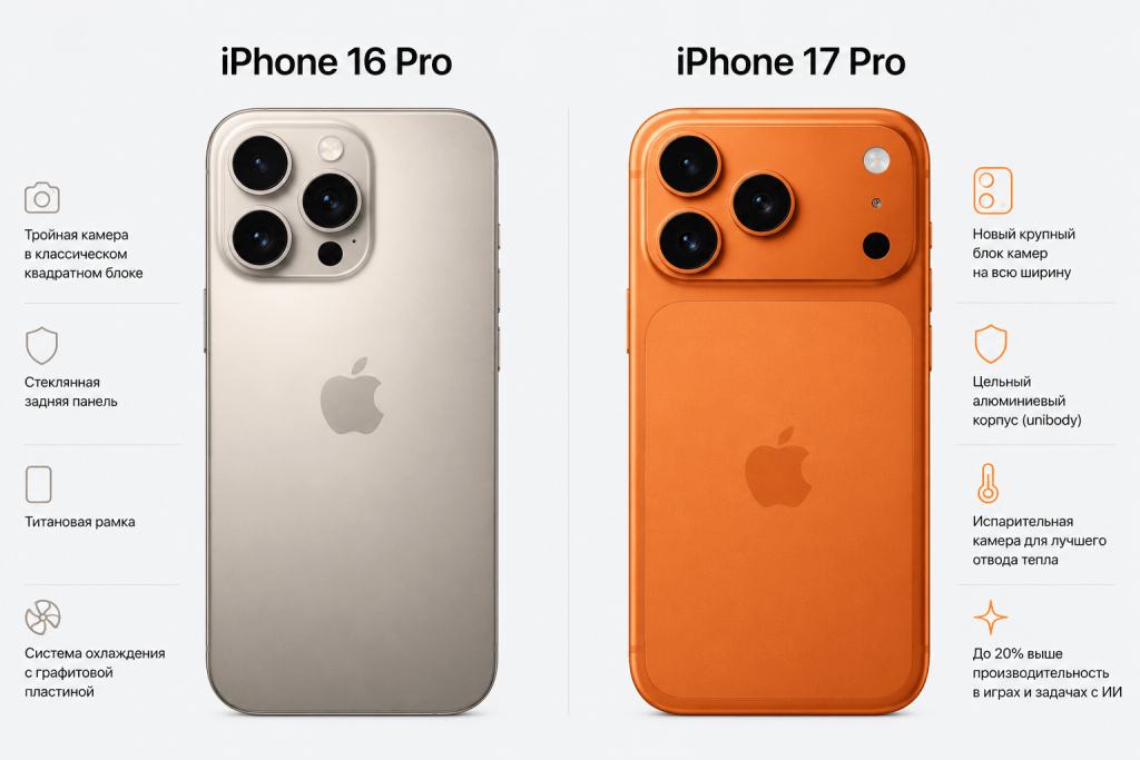 Сравнение дизайна iPhone 16 Pro и iPhone 17 Pro