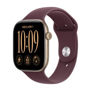 Apple Watch Series 12, GPS, алюминиевый корпус, спортивный ремешок, Светло-золотой, 46 мм, Бургунди